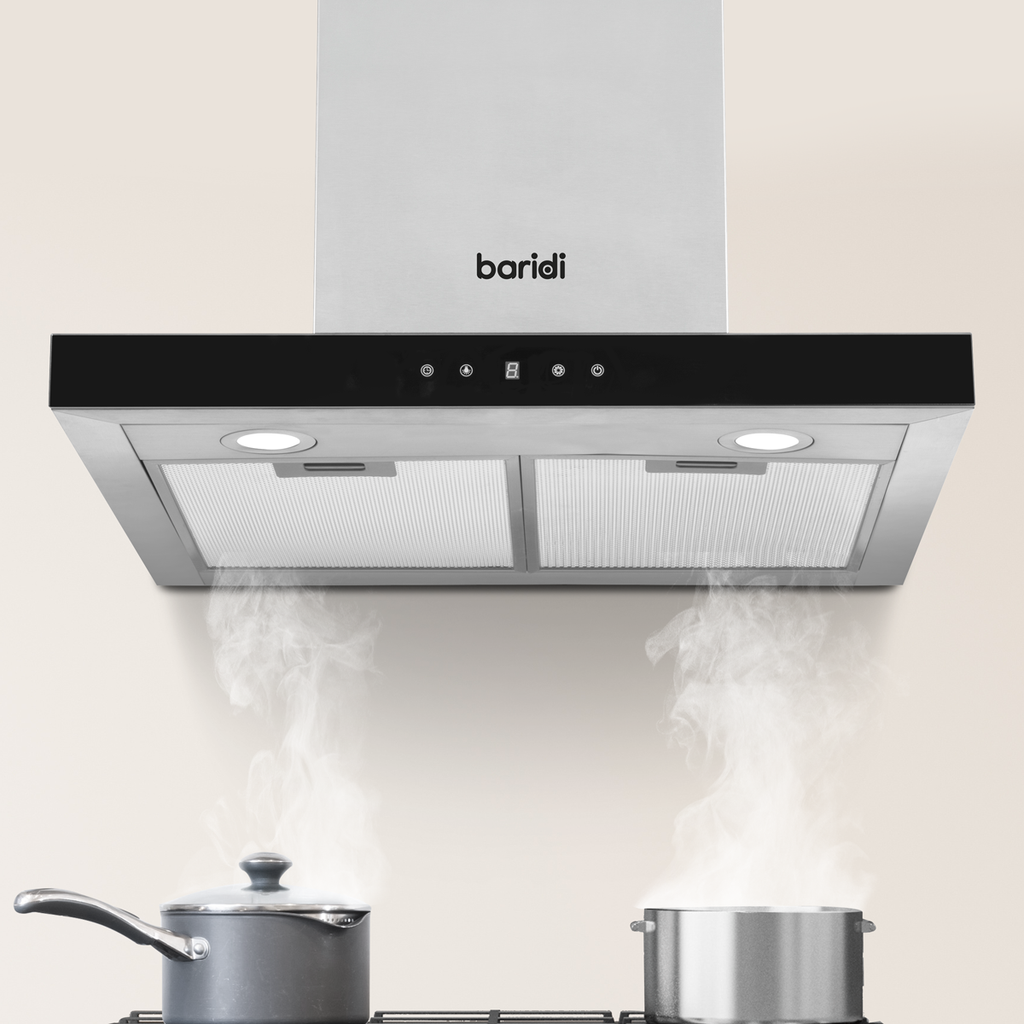 Baridi T-Shape Chimney Cooker Hood with Filters 60cm, Stainless Steel (DH130)