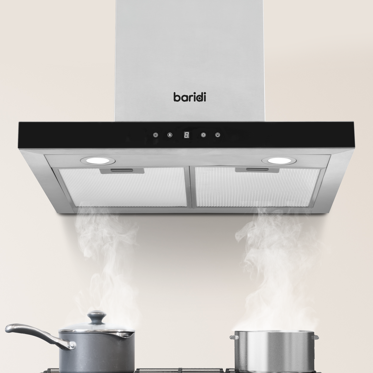 Baridi T-Shape Chimney Cooker Hood with Filters 60cm, Stainless Steel (DH130)