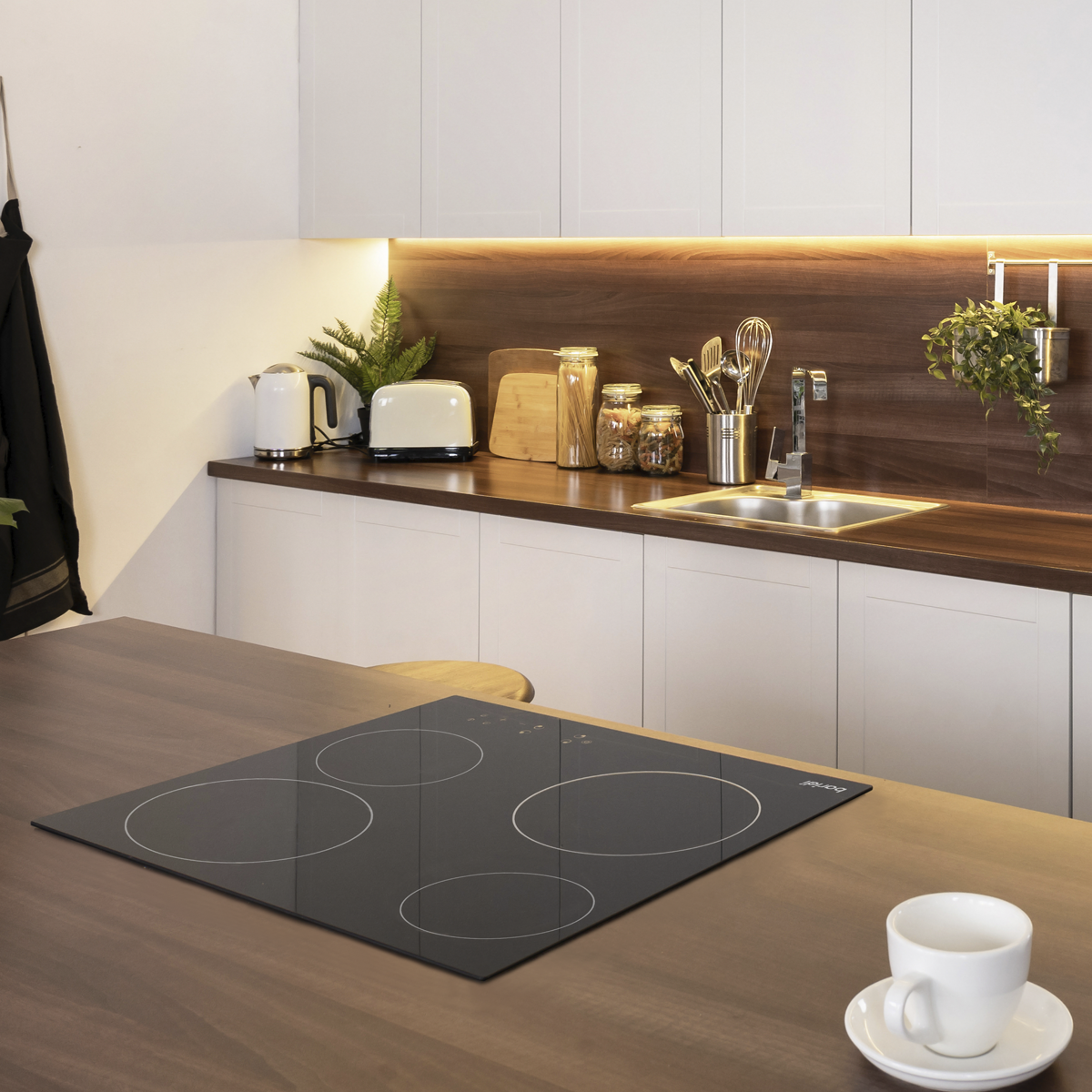 Baridi Built-in Ceramic Hob 60cm, 4 Cooking Zones, Black (DH131)