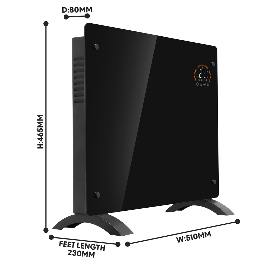 Baridi Electric Glass Panel Heater, 1000W, 24/7 Timer, Wi-Fi Enabled, Black (DH135)