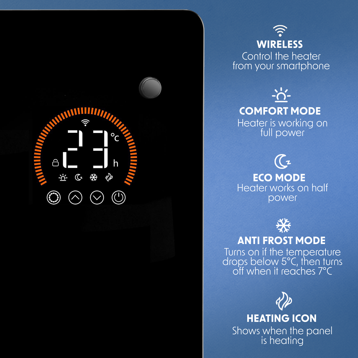 Baridi Electric Glass Panel Heater, 1500W, 24/7 Timer, Wi-Fi Enabled, Black (DH137)