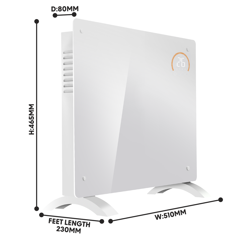 Baridi Electric Glass Panel Heater, 1000W, 24/7 Timer, Wi-Fi Enabled, White (DH136)