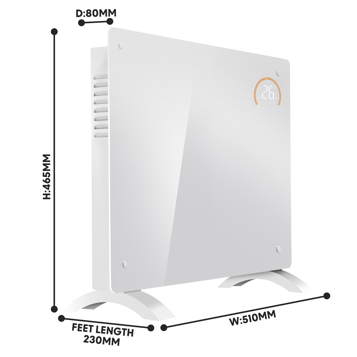 Baridi Electric Glass Panel Heater, 1000W, 24/7 Timer, Wi-Fi Enabled, White (DH136)