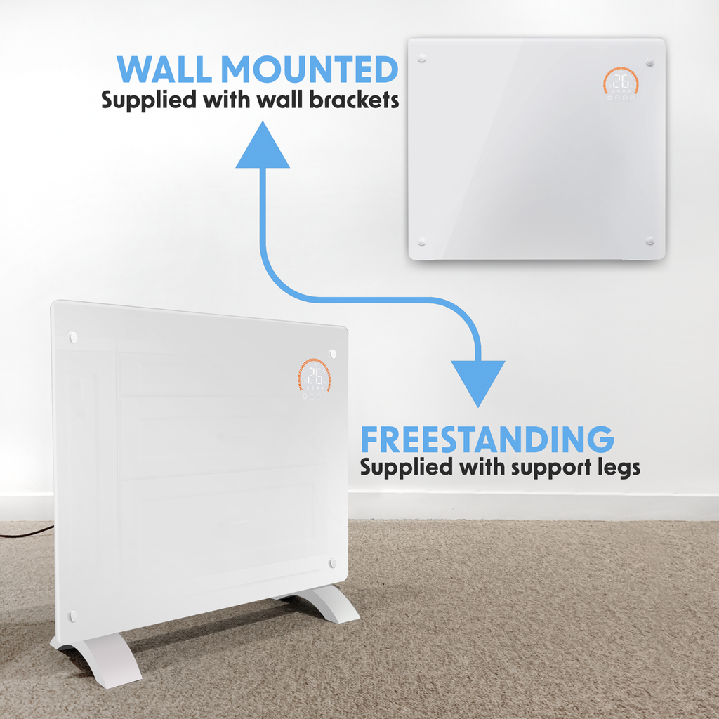 Baridi Electric Glass Panel Heater, 2000W, 24/7 Timer, Wi-Fi Enabled, White (DH140)
