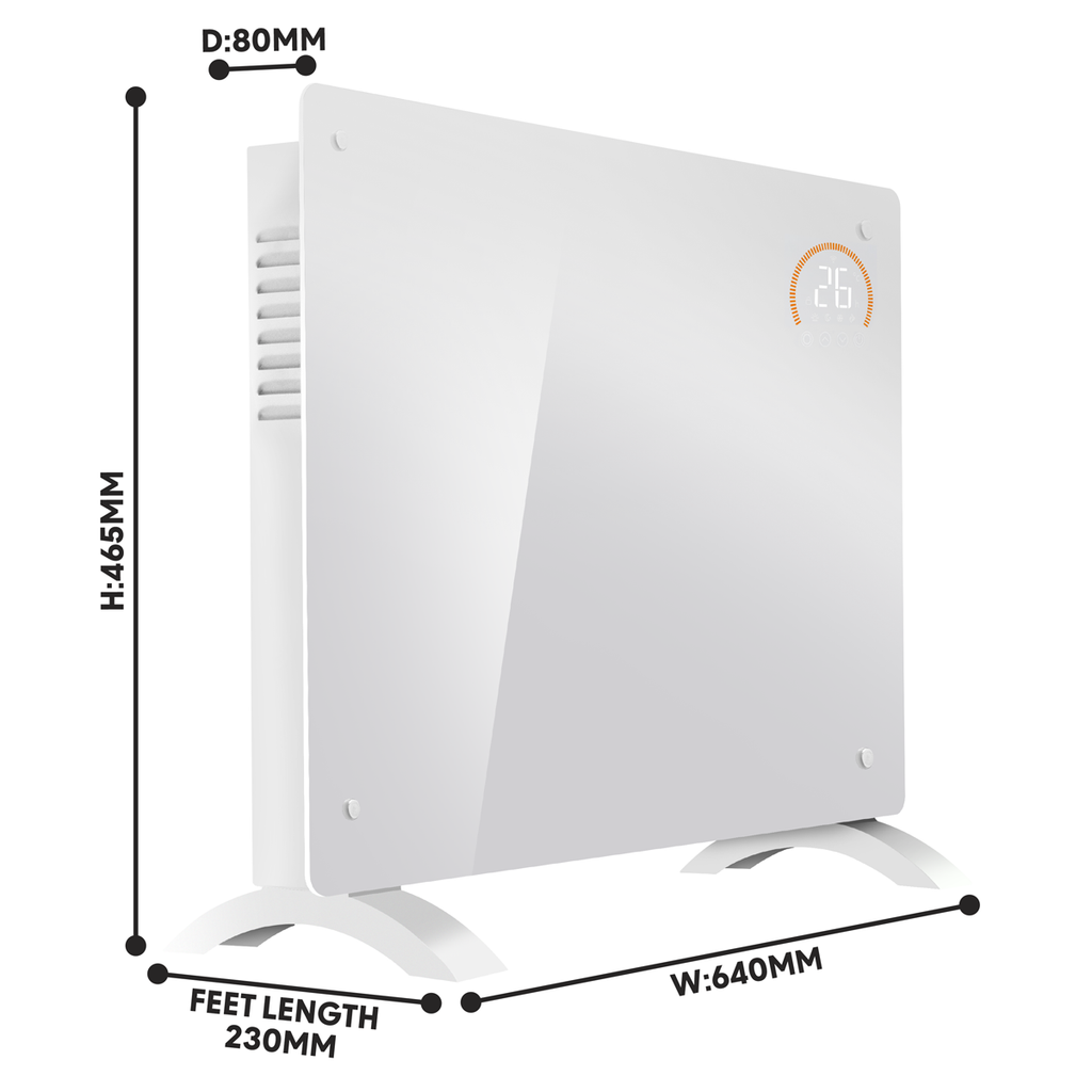 Baridi Electric Glass Panel Heater, 1500W, 24/7 Timer, Wi-Fi Enabled, White (DH138)