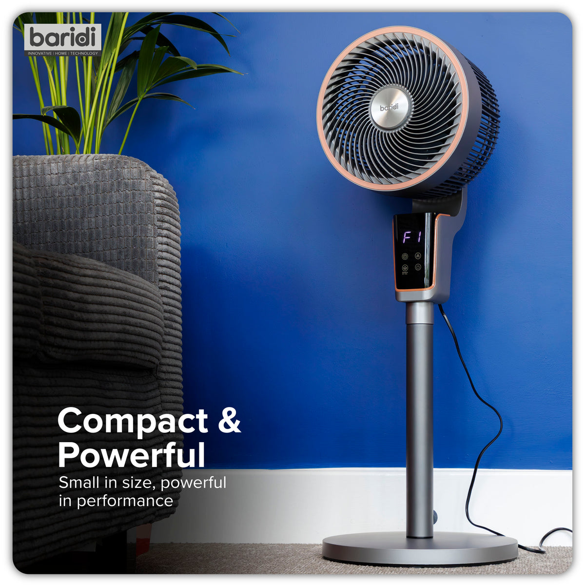 Baridi Pedestal Fan with Remote Control & Timer 12", Grey (DH141)