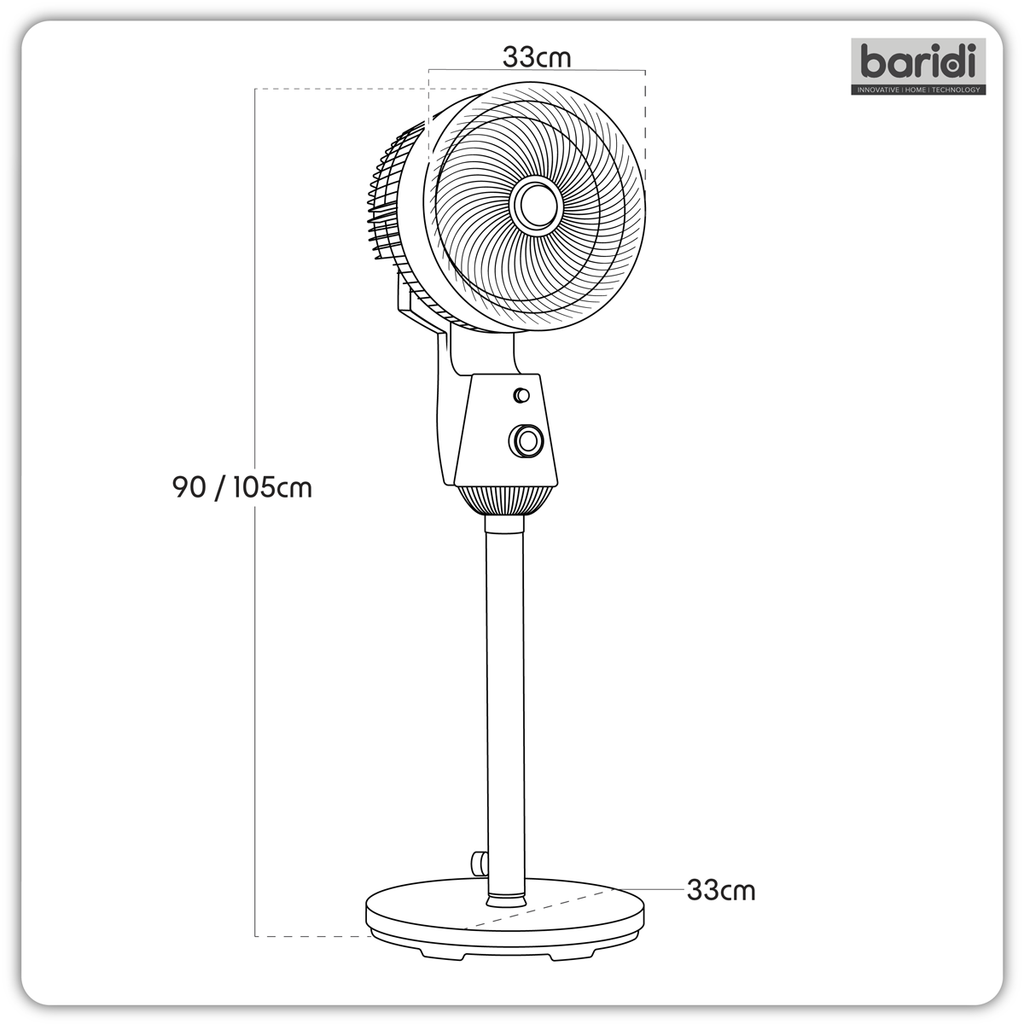 Baridi Pedestal Fan with Manual Control 10", Grey (DH142)