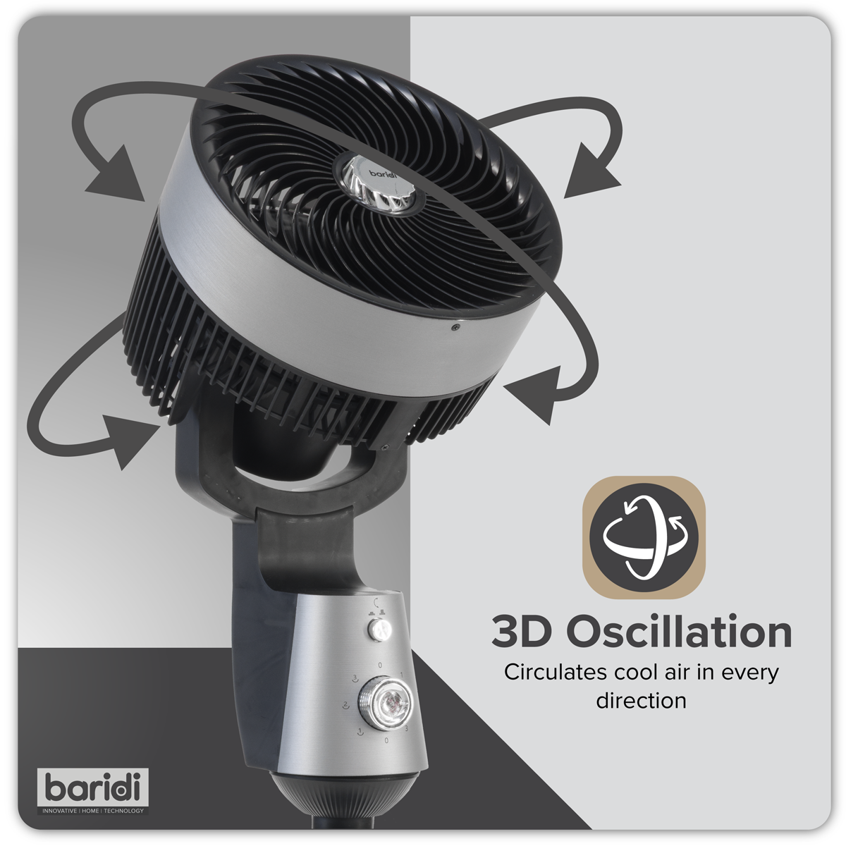 Baridi Pedestal Fan with Manual Control 10", Grey (DH142)