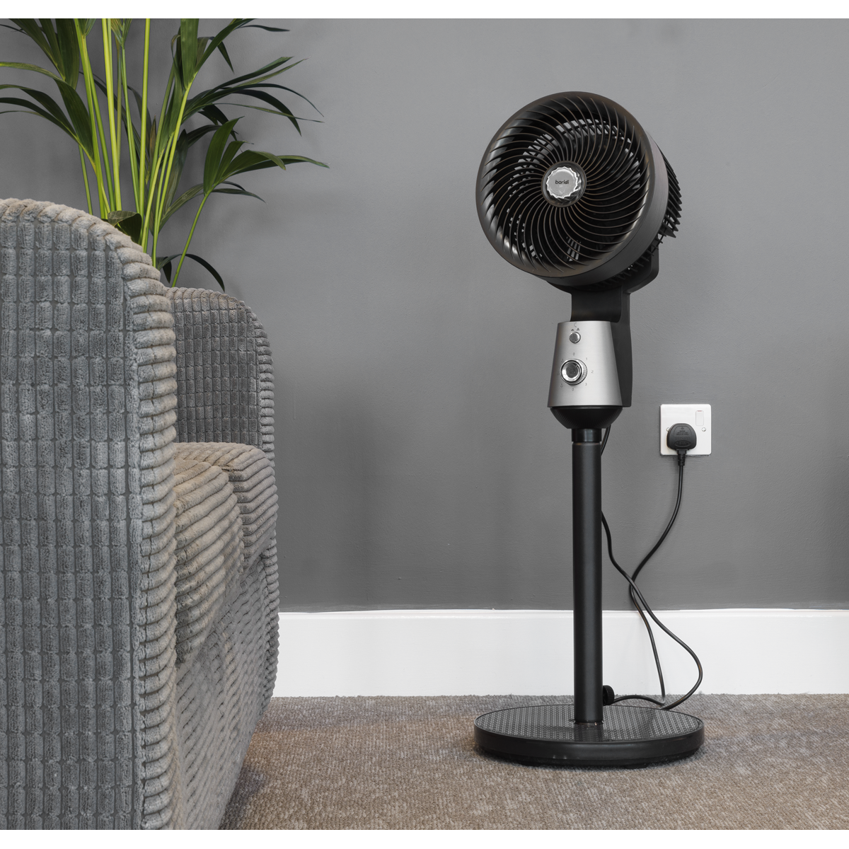 Baridi Pedestal Fan with Manual Control 10", Grey (DH142)