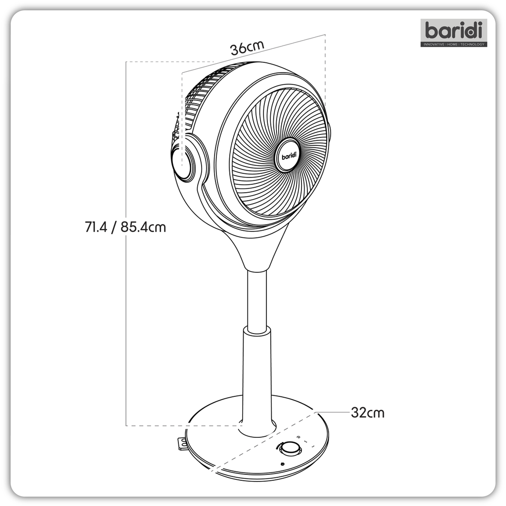 Baridi DH143 10" 30 Speed Pedestal Portable Air Cooling Floor Fan 35W 230V