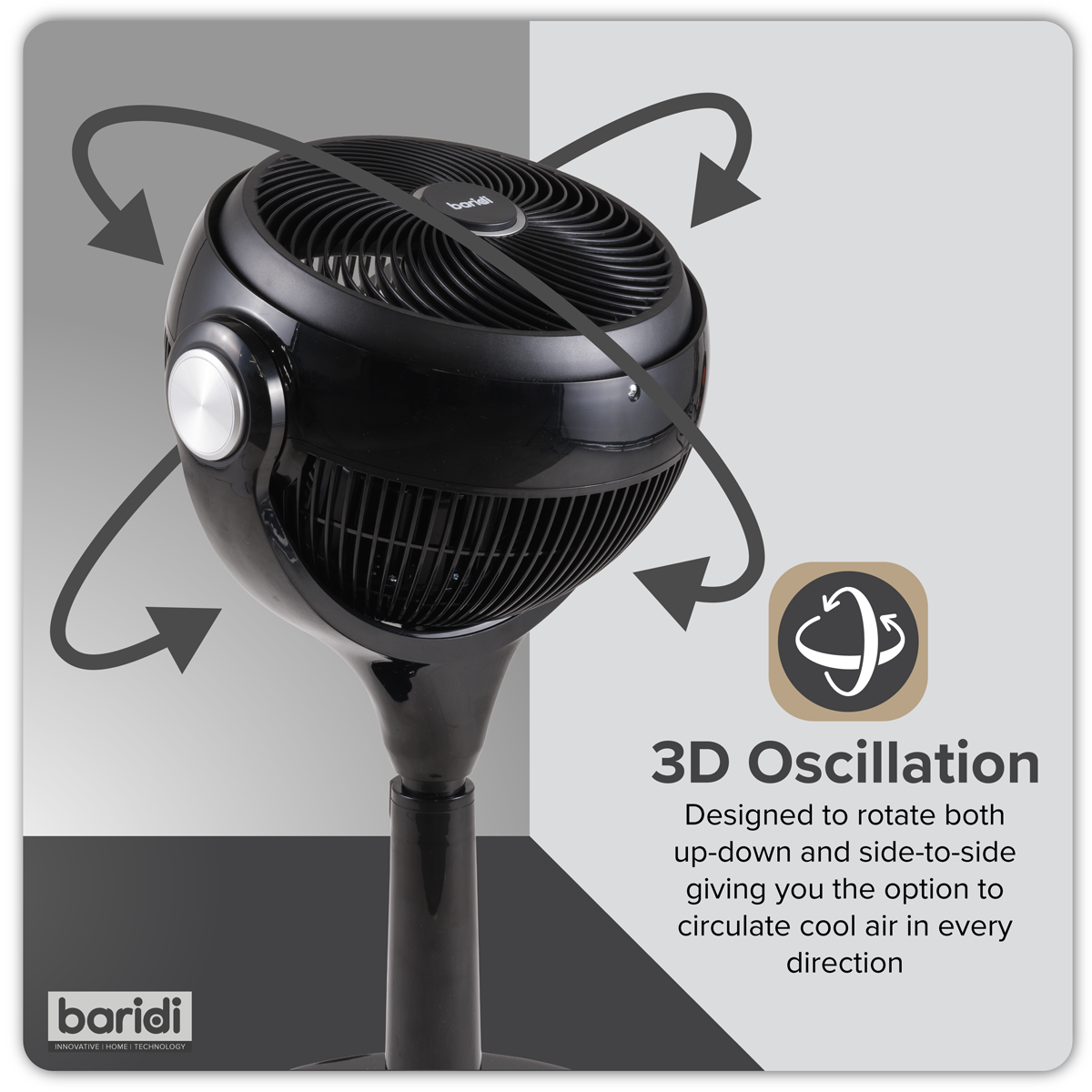 Baridi Pedestal Fan with Remote Control & Timer 10", Black (DH143) (Factory Refurbished B)