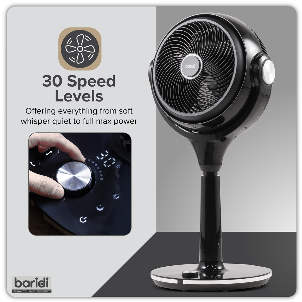 Baridi Pedestal Fan with Remote Control & Timer 10", Black (DH143) (Factory Refurbished B)