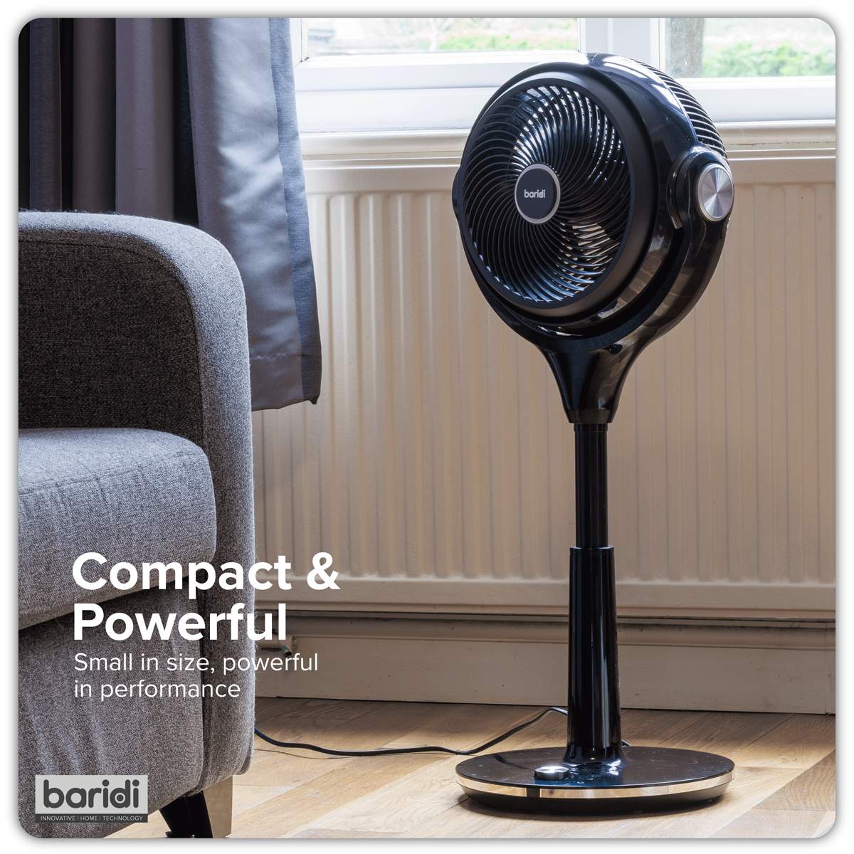 Baridi Pedestal Fan with Remote Control & Timer 10", Black (DH143) (Factory Refurbished B)