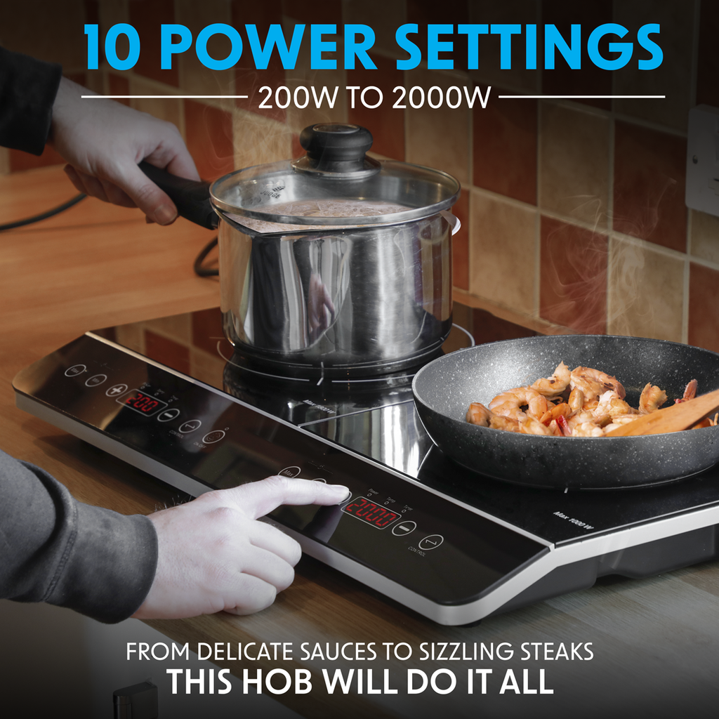 Baridi Portable Induction Hob, 2 Cooking Zones, Black (DH146)