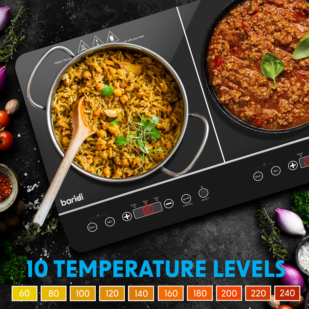 Baridi Portable Induction Hob, 2 Cooking Zones, Black (DH146)