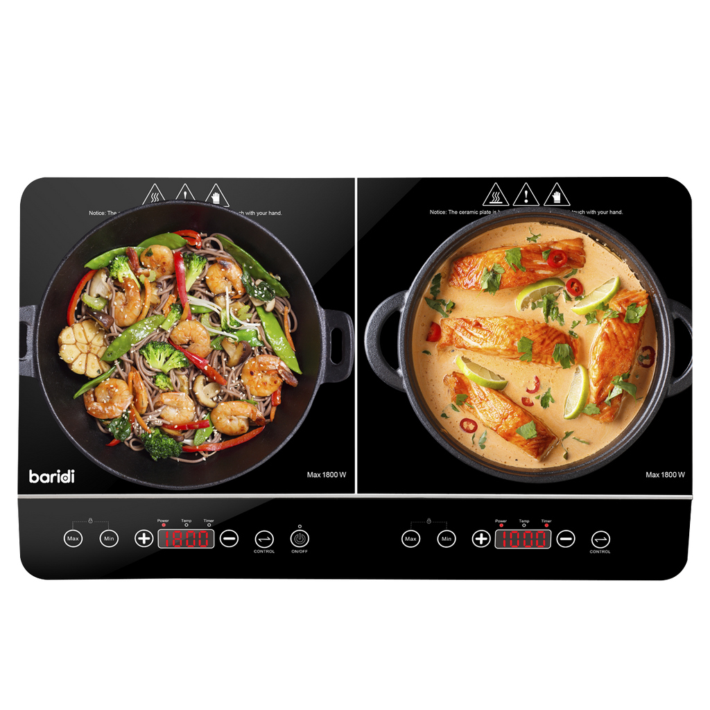 Baridi Portable Induction Hob, 2 Cooking Zones, Black (DH146)