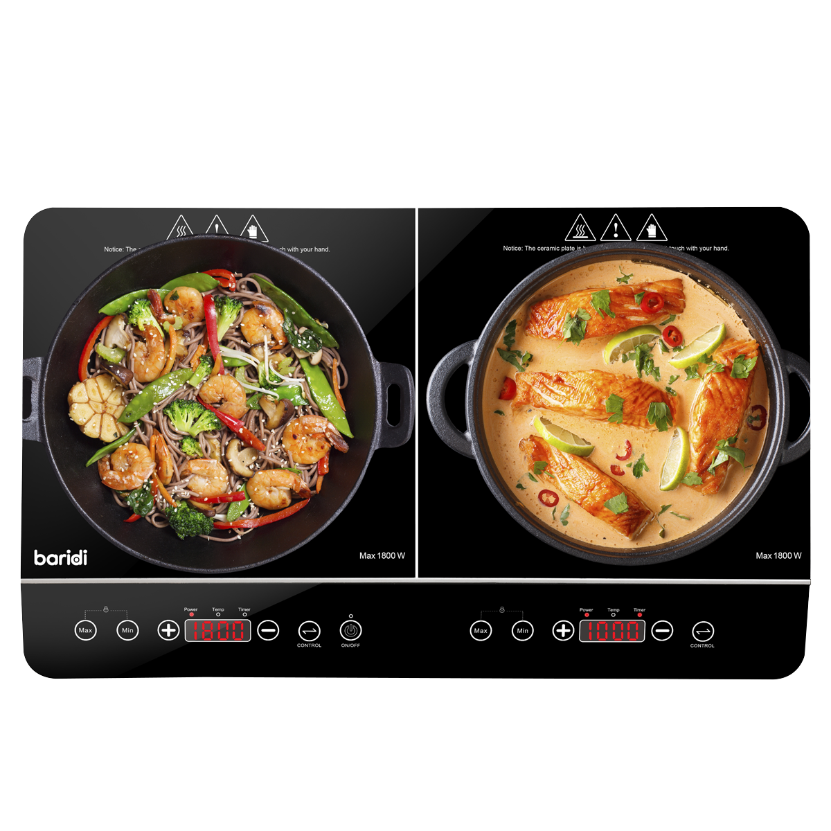 Baridi Portable Induction Hob, 2 Cooking Zones, Black (DH146)