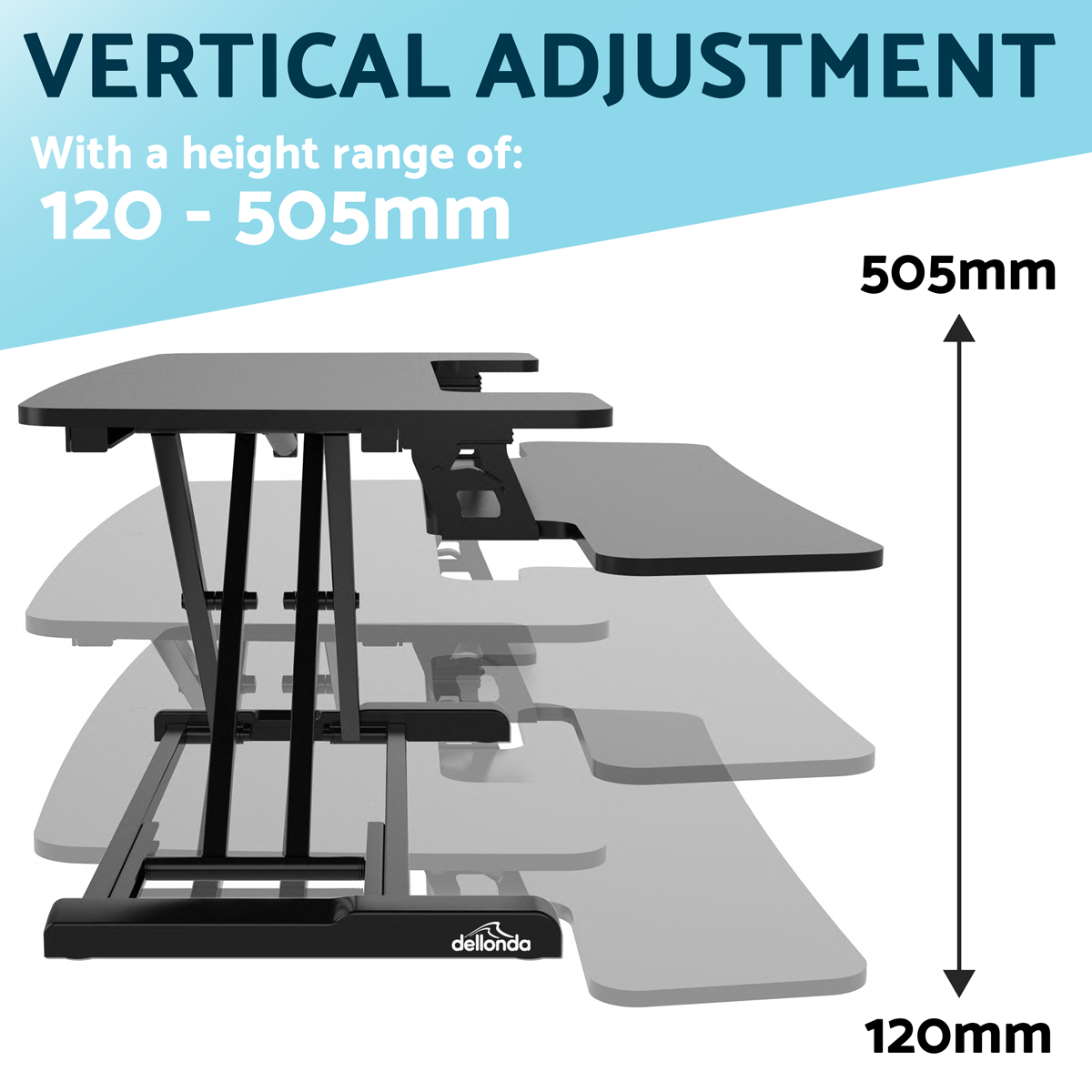 Dellonda Height-Adjustable Standing Desk Riser 71cm, Black (DH14)