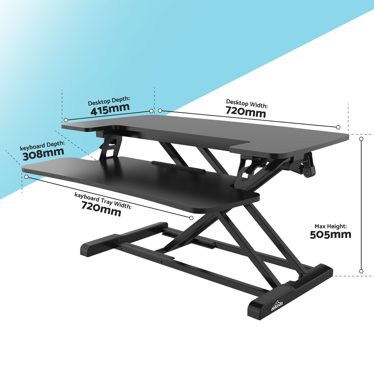 Dellonda Height-Adjustable Standing Desk Riser 71cm, Black (DH14)