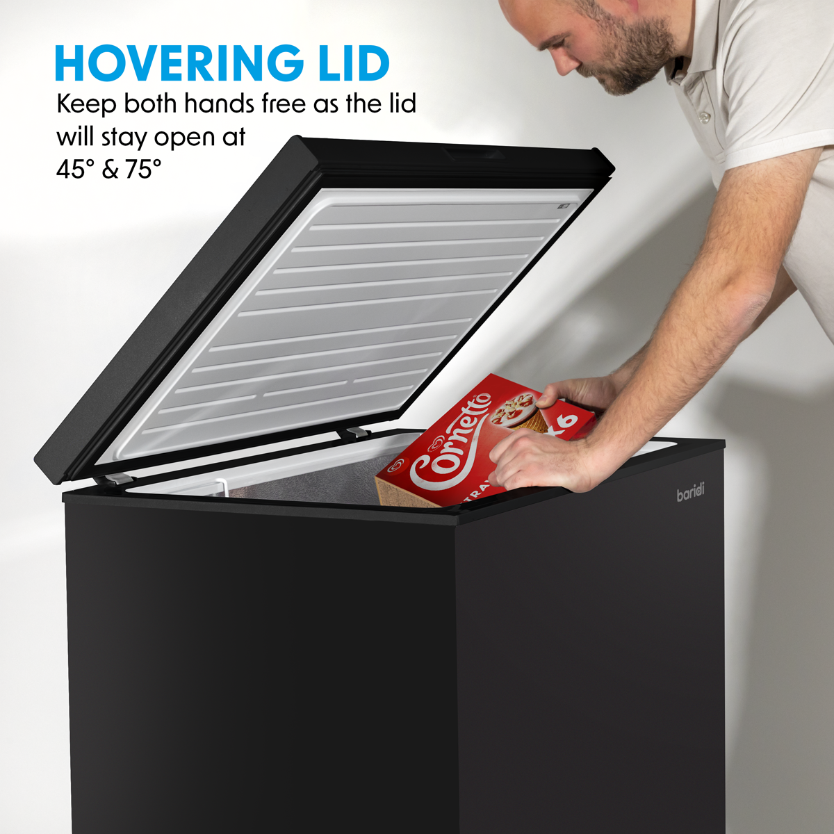 Baridi Freestanding Chest Freezer, 199L Capacity, Black (DH151) (Factory Refurbished B)