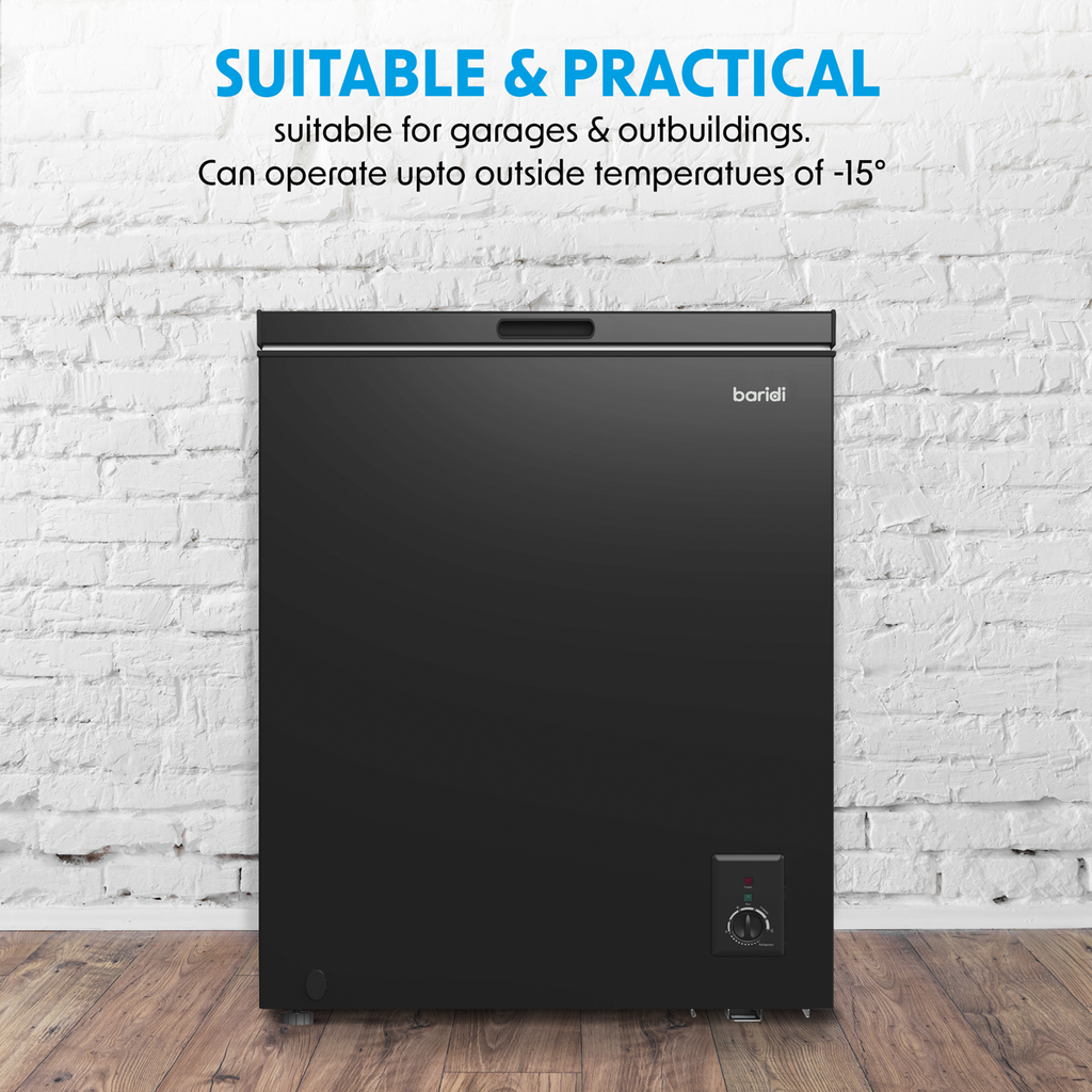 Baridi Freestanding Chest Freezer, 142L Capacity, Black (DH152) (Factory Refurbished A)