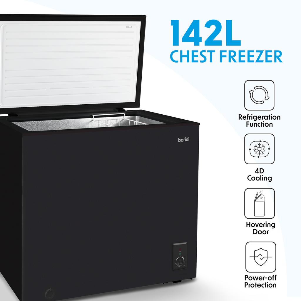 Baridi Freestanding Chest Freezer, 142L Capacity, Black (DH152) (Factory Refurbished A)