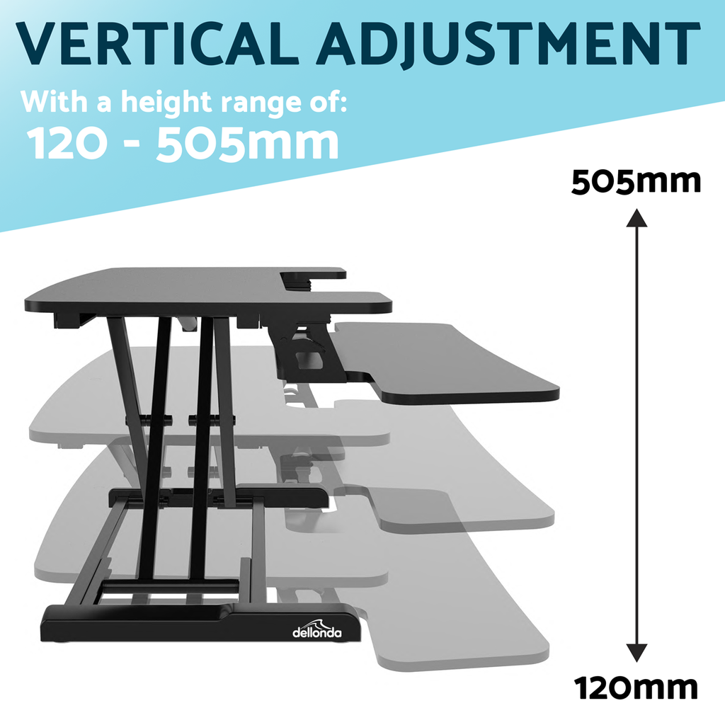 Dellonda Height-Adjustable Standing Desk Riser 89cm, Black (DH15) (Factory Refurbished A)