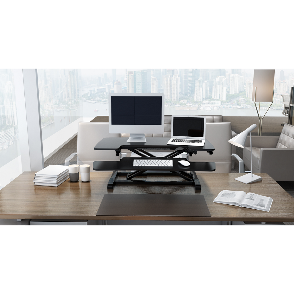Dellonda Height-Adjustable Standing Desk Riser 89cm, Black (DH15) (Factory Refurbished A)