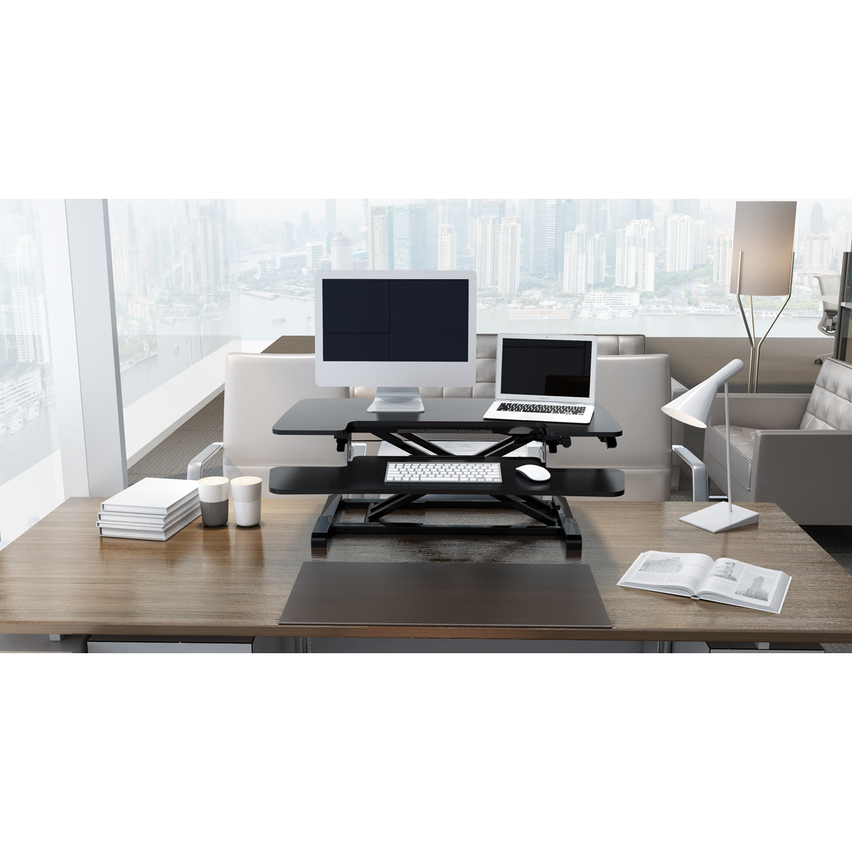 Dellonda Height-Adjustable Standing Desk Riser 89cm, Black (DH15) (Factory Refurbished A)