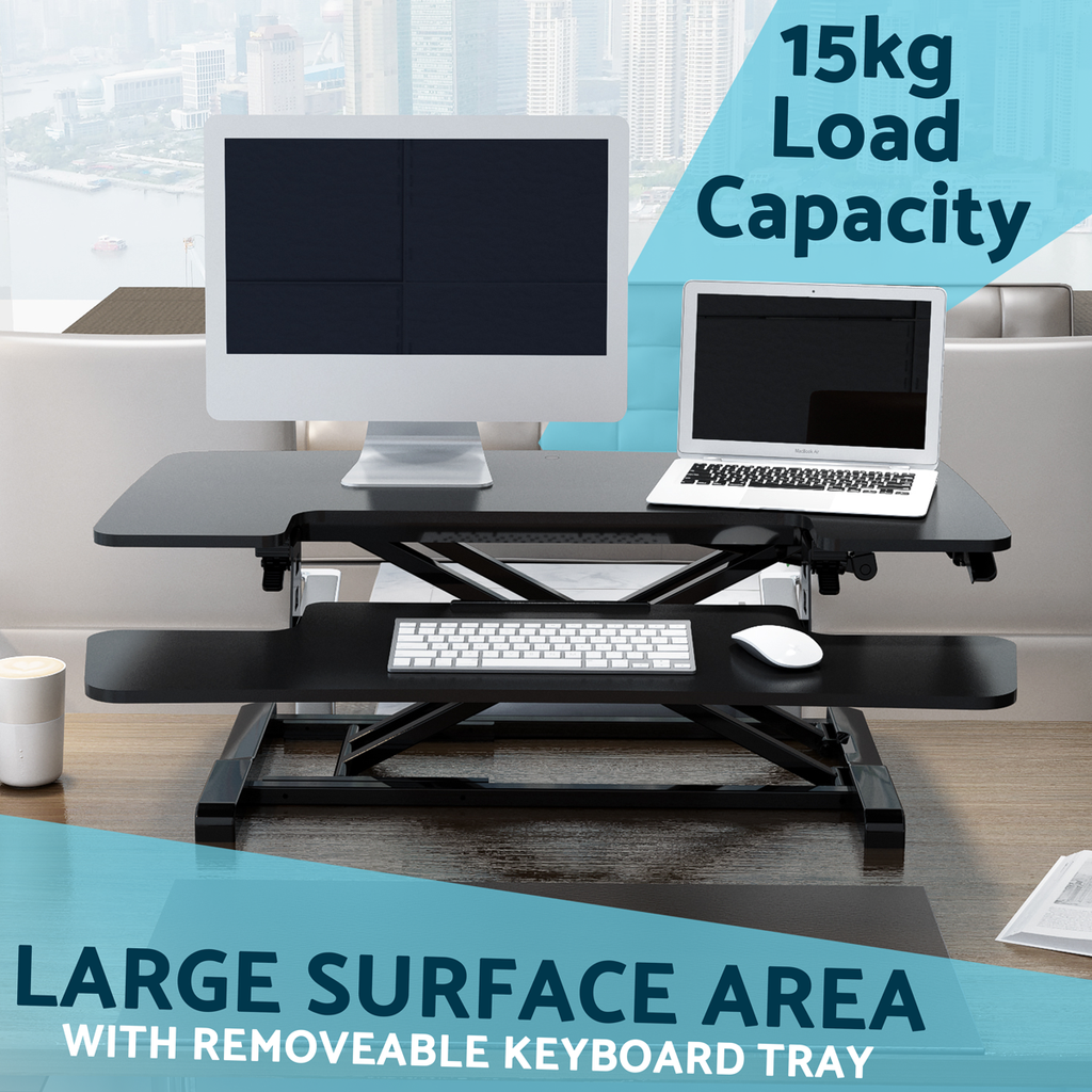Dellonda Height-Adjustable Standing Desk Riser 89cm, Black (DH15) (Factory Refurbished A)