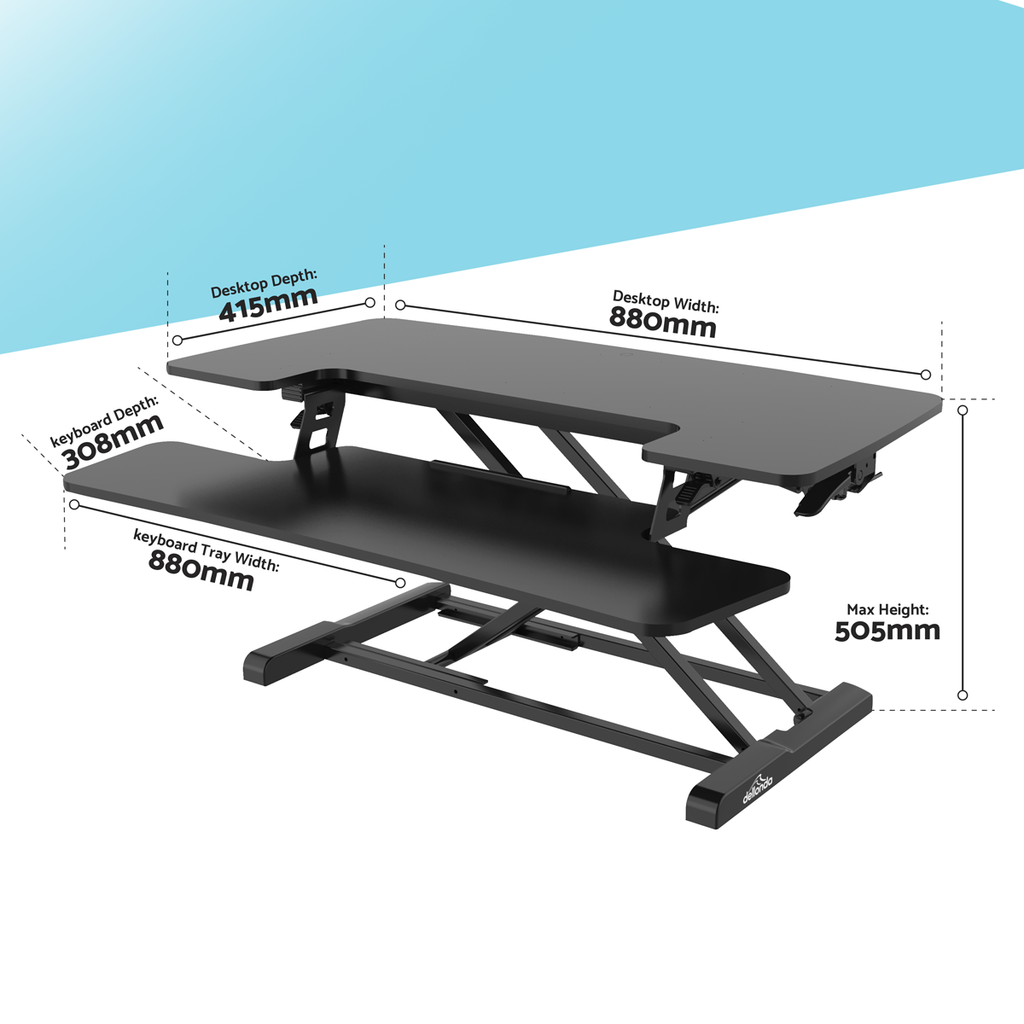 Dellonda Height-Adjustable Standing Desk Riser 89cm, Black (DH15) (Factory Refurbished A)