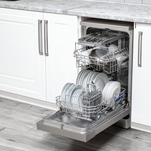 Baridi DH166 Slimline Freestanding Dishwasher 45cm, 10 Place Settings, 8 Programmes, Silver
