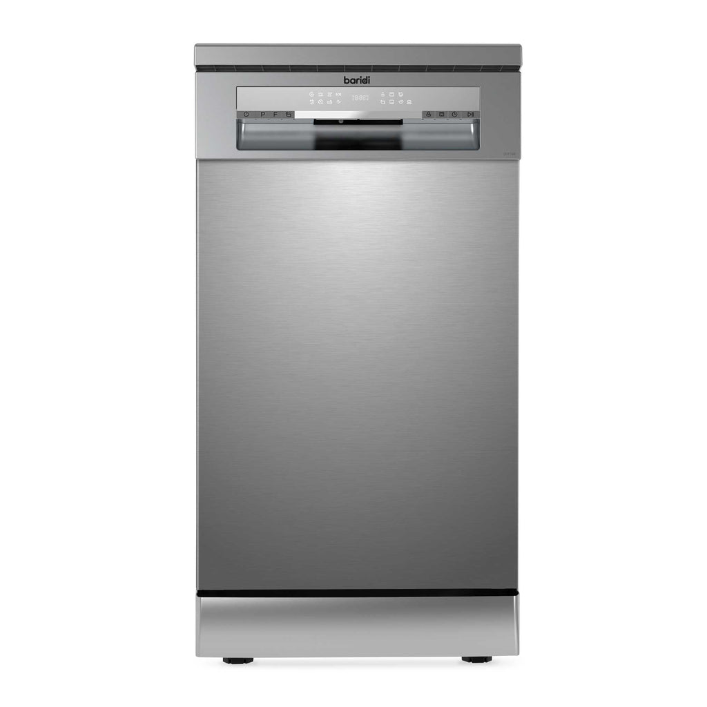 Baridi DH166 Slimline Freestanding Dishwasher 45cm, 10 Place Settings, 8 Programmes, Silver