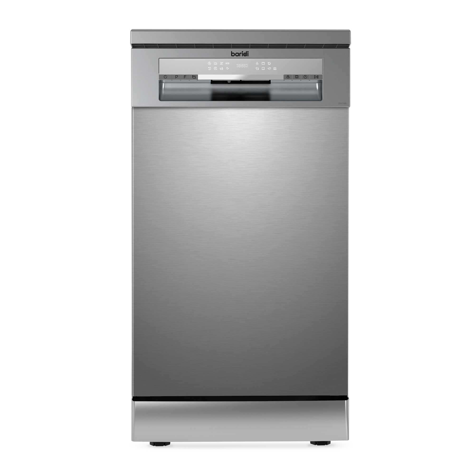 Baridi DH166 Slimline Freestanding Dishwasher 45cm, 10 Place Settings, 8 Programmes, Silver