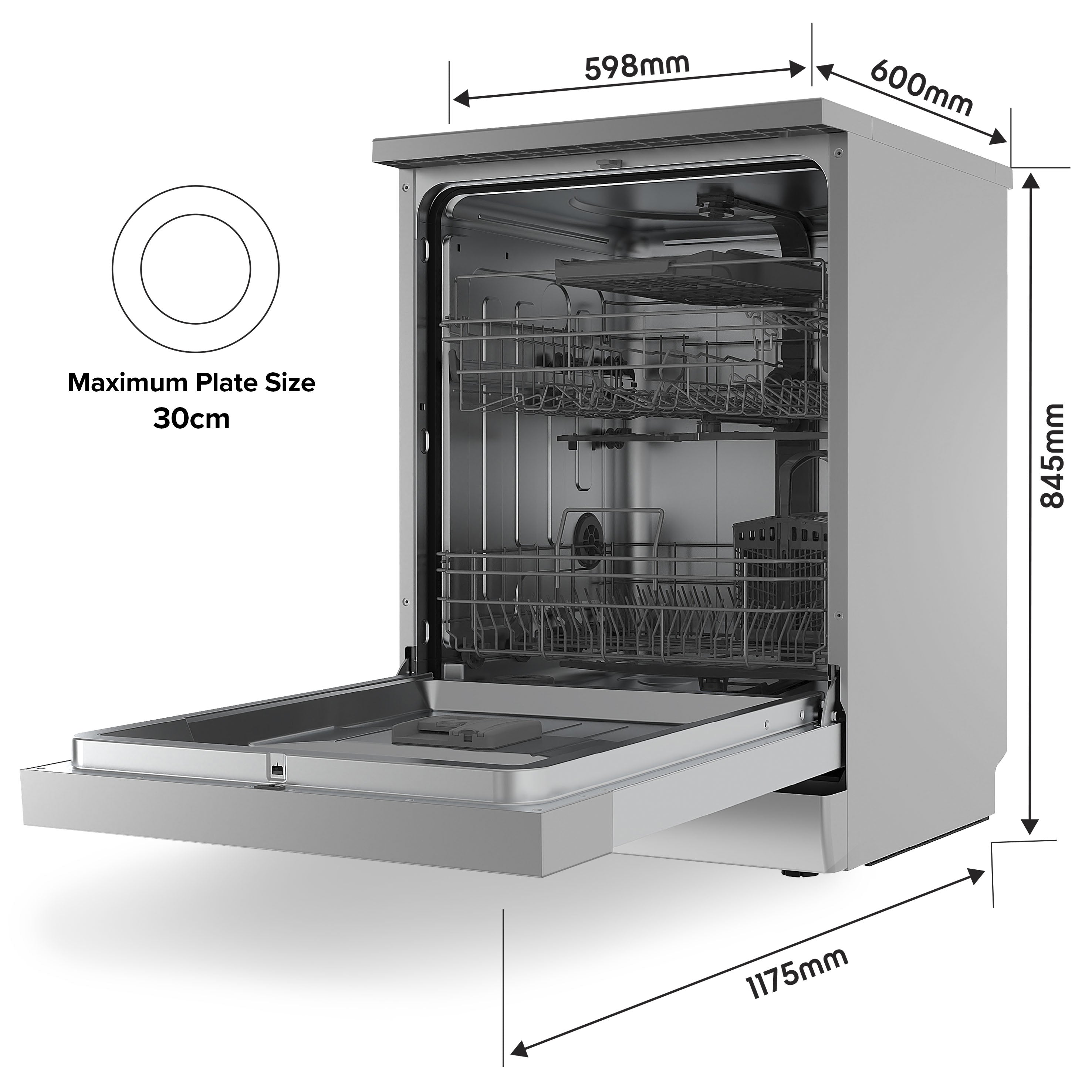 Baridi DH167 Freestanding Dishwasher 60cm, 14 Place Settings, 8 Programmes, Silver
