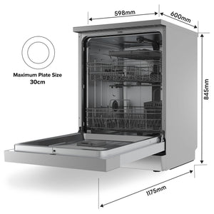 Baridi DH167 Freestanding Dishwasher 60cm, 14 Place Settings, 8 Programmes, Silver
