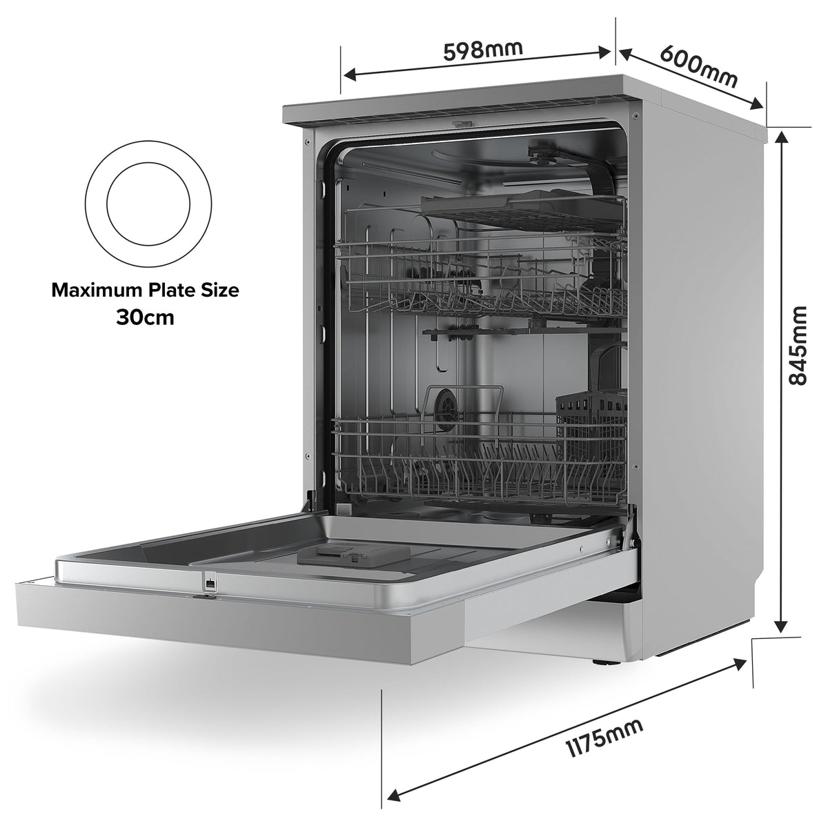 Baridi DH167 Freestanding Dishwasher 60cm, 14 Place Settings, 8 Programmes, Silver