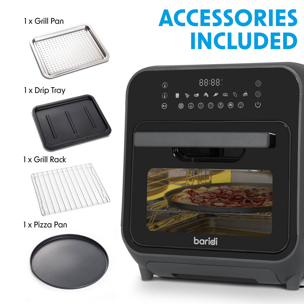 Baridi Steam Air Fryer Oven, 15L Capacity, 8 Preset Functions, Black (DH171) (Factory Refurbished B)