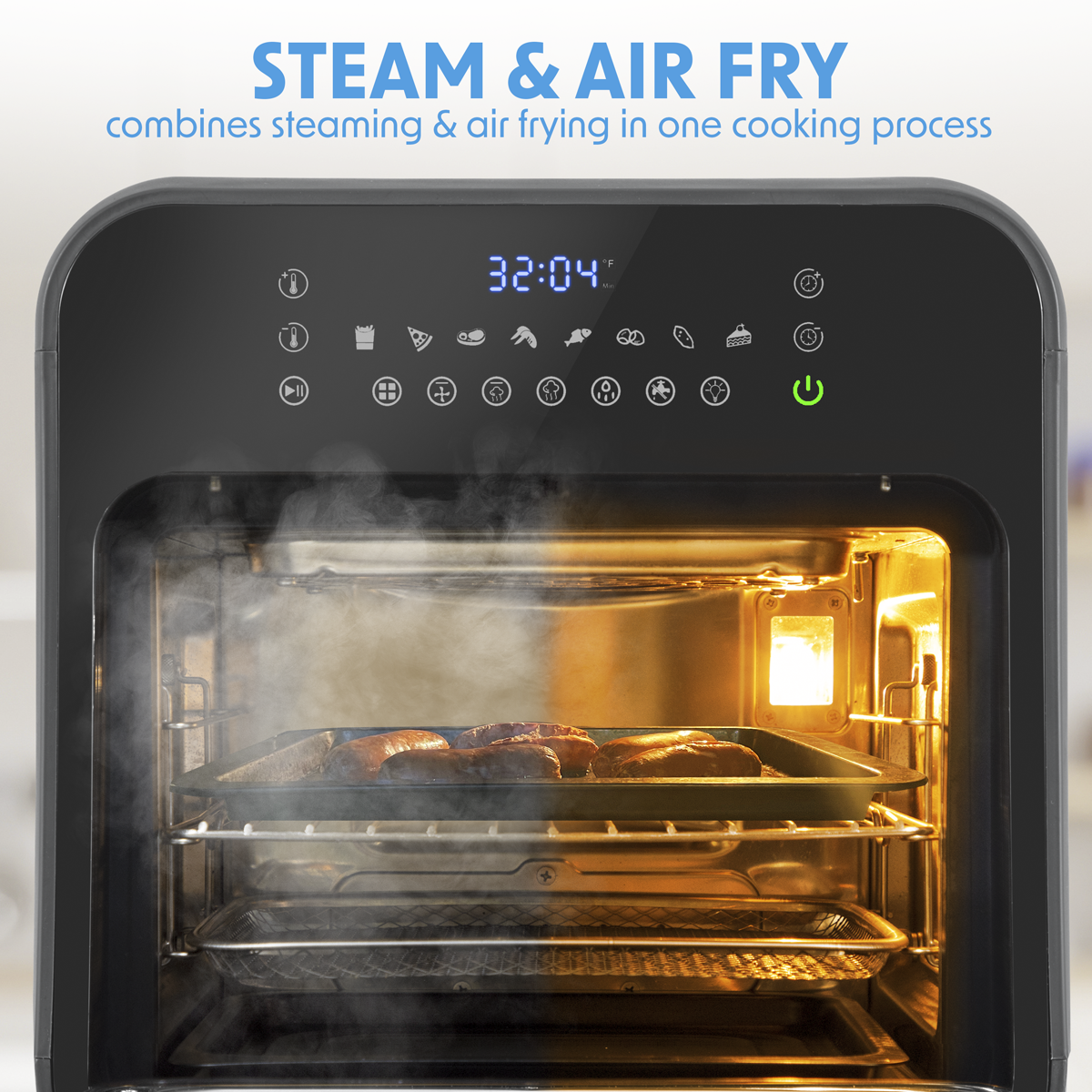 Baridi Steam Air Fryer Oven, 15L Capacity, 8 Preset Functions, Black (DH171) (Factory Refurbished B)