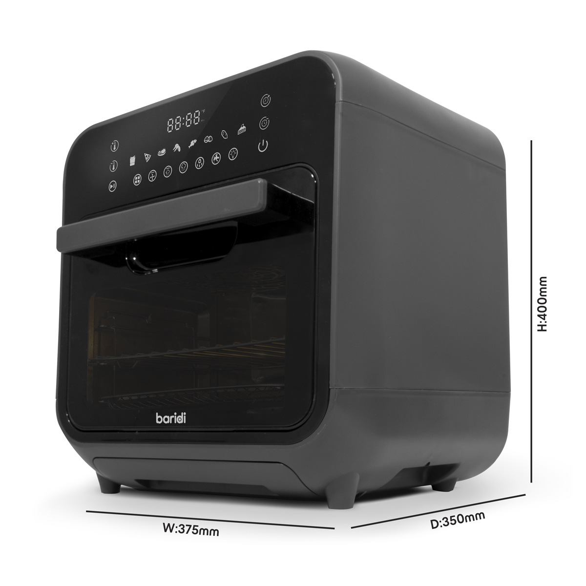 Baridi Steam Air Fryer Oven, 15L Capacity, 8 Preset Functions, Black (DH171) (Factory Refurbished B)