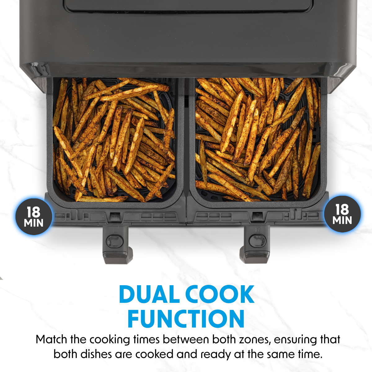 Baridi Dual Zone Air Fryer, 8L Capacity, 8 Preset Functions, Black (DH172) (Factory Refurbished A)