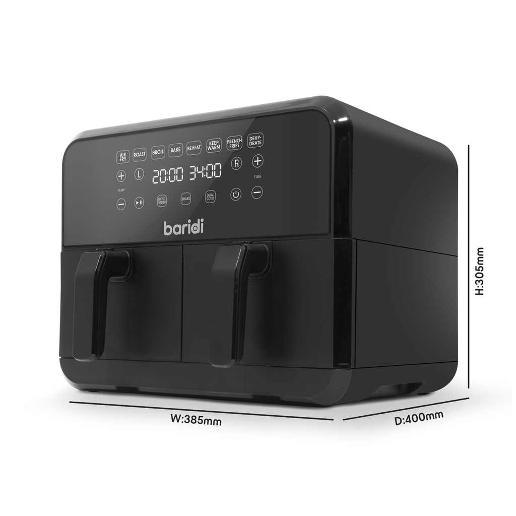 Baridi Dual Zone Air Fryer, 8L Capacity, 8 Preset Functions, Black (DH172) (Factory Refurbished A)