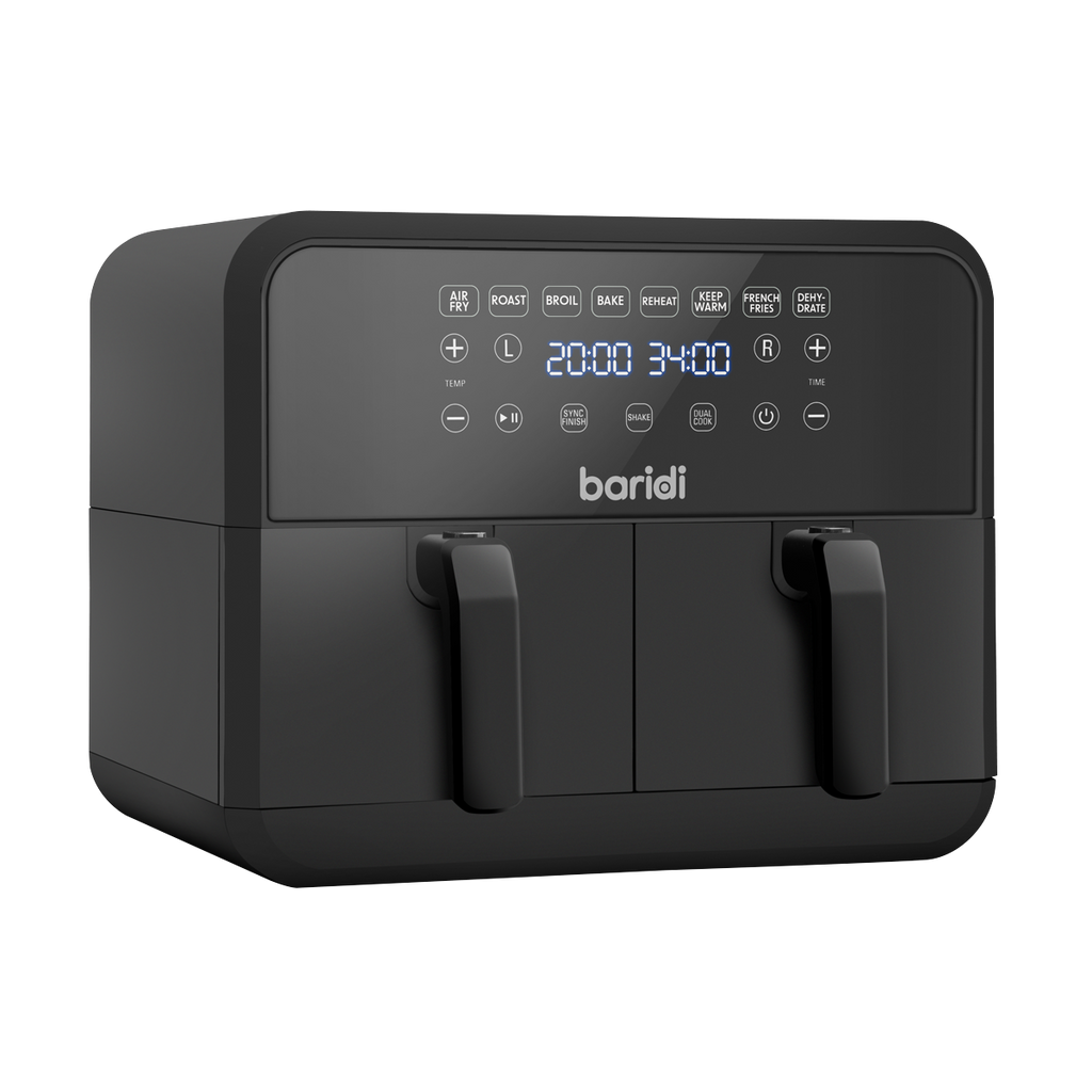 Baridi Dual Zone Air Fryer, 8L Capacity, 8 Preset Functions, Black (DH172) (Factory Refurbished A)