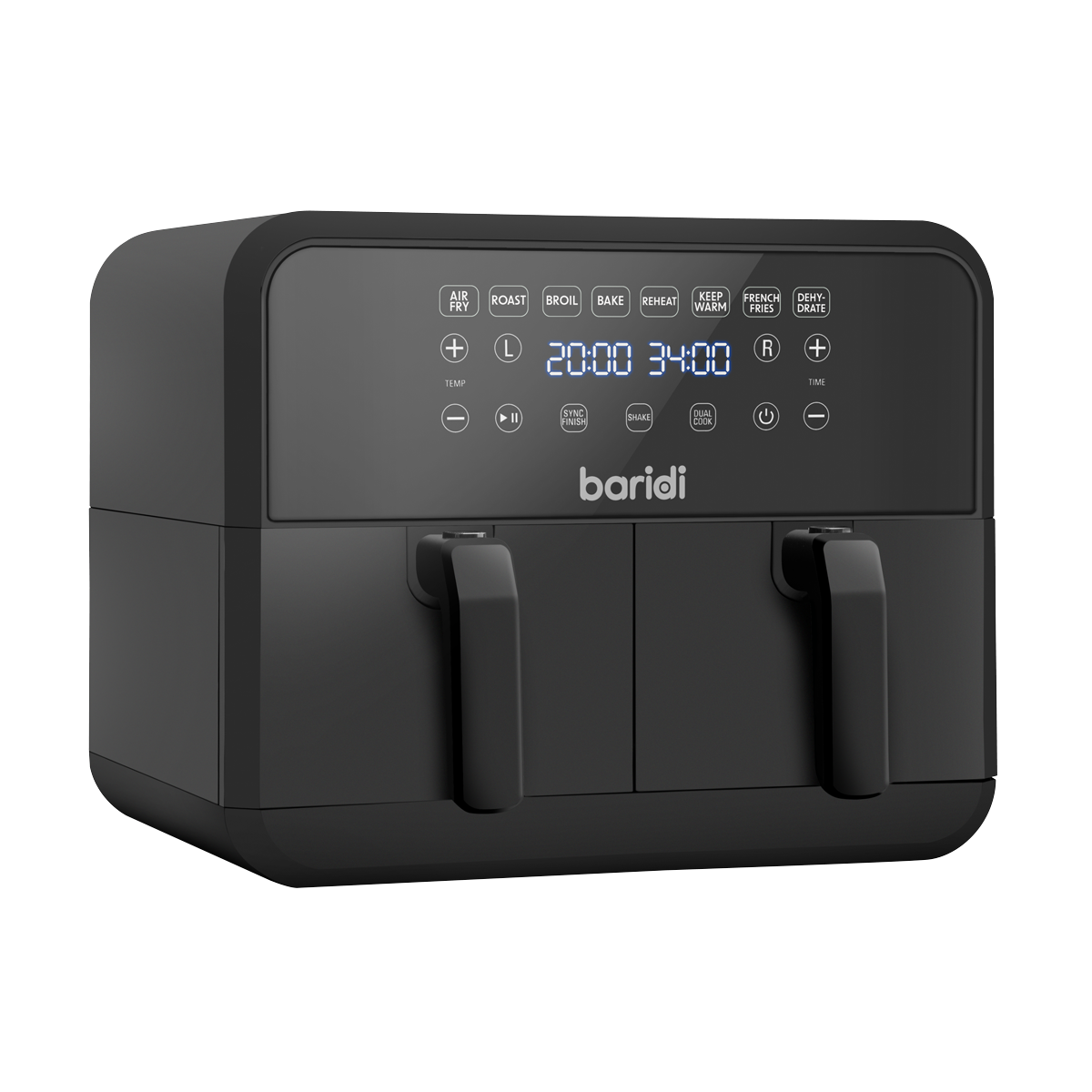 Baridi Dual Zone Air Fryer, 8L Capacity, 8 Preset Functions, Black (DH172) (Factory Refurbished A)