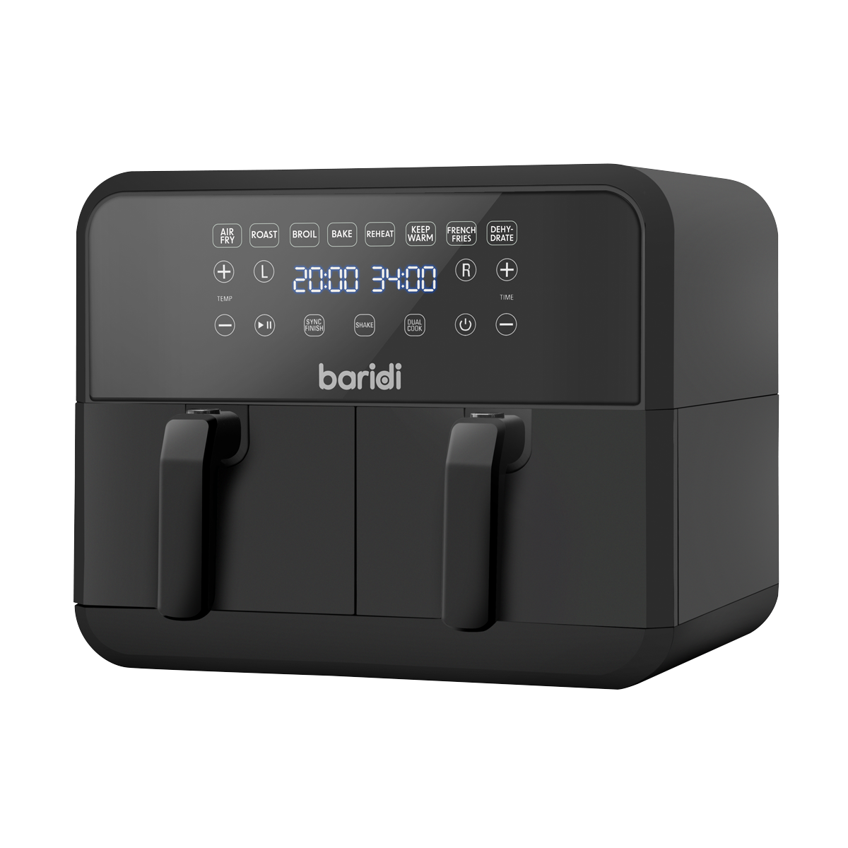 Baridi Dual Zone Air Fryer, 8L Capacity, 8 Preset Functions, Black (DH172) (Factory Refurbished A)