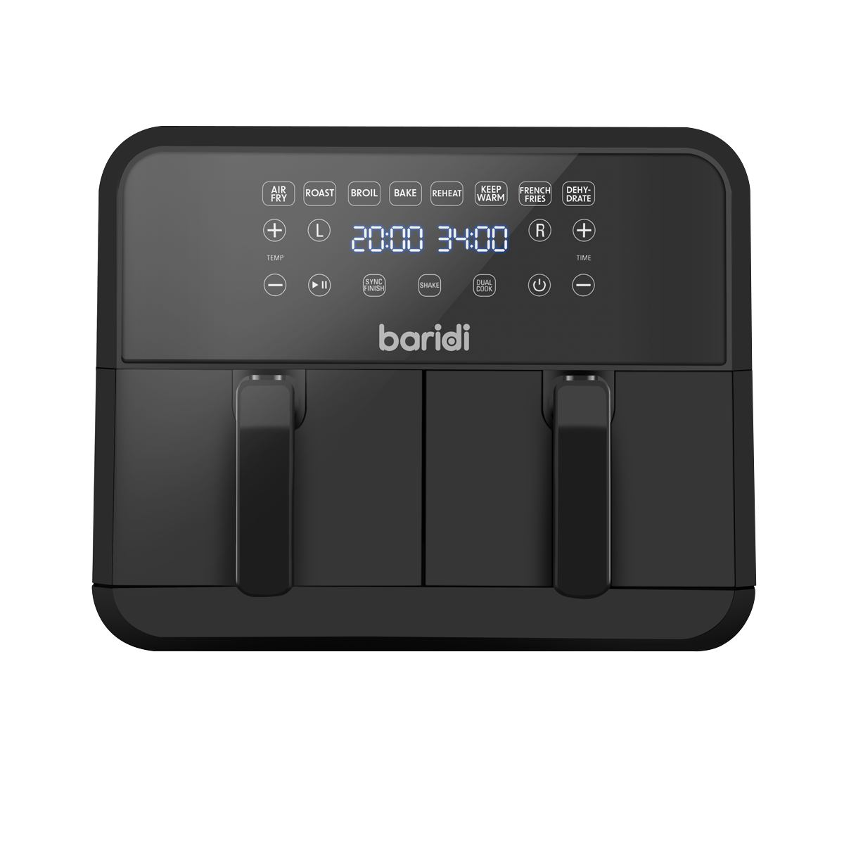 Baridi Dual Zone Air Fryer, 8L Capacity, 8 Preset Functions, Black (DH172) (Factory Refurbished A)