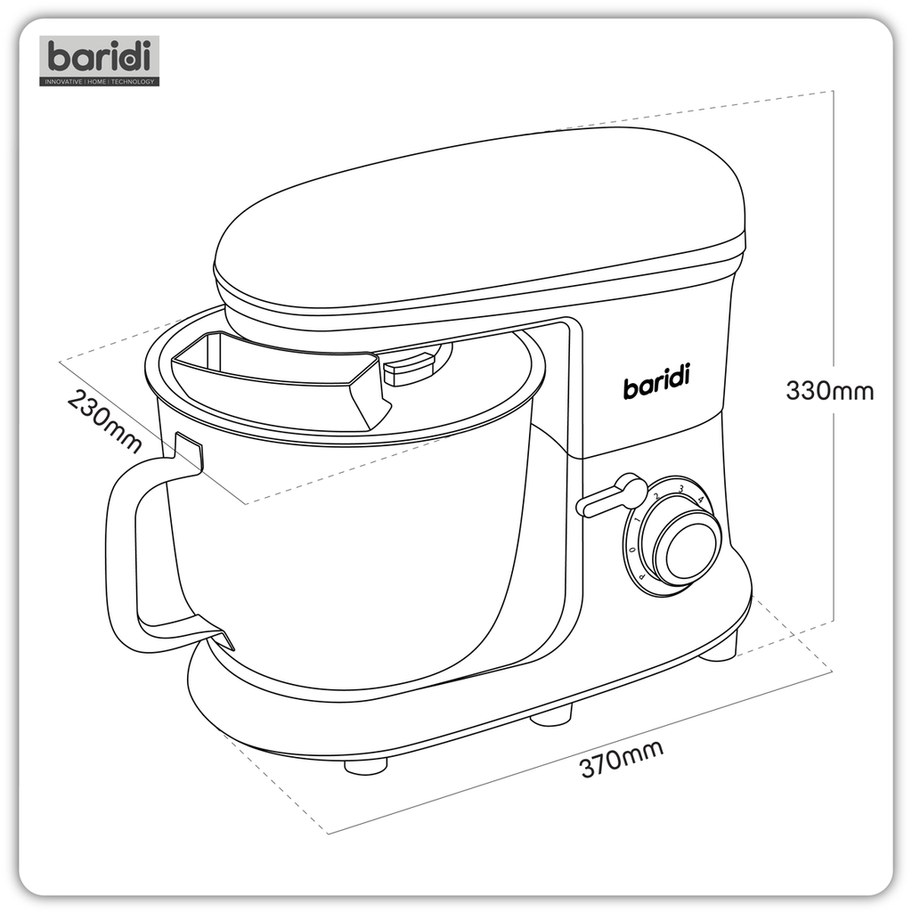 Baridi Stand Mixer with Accessories, 6L Capacity, 1500W, Black (DH173)