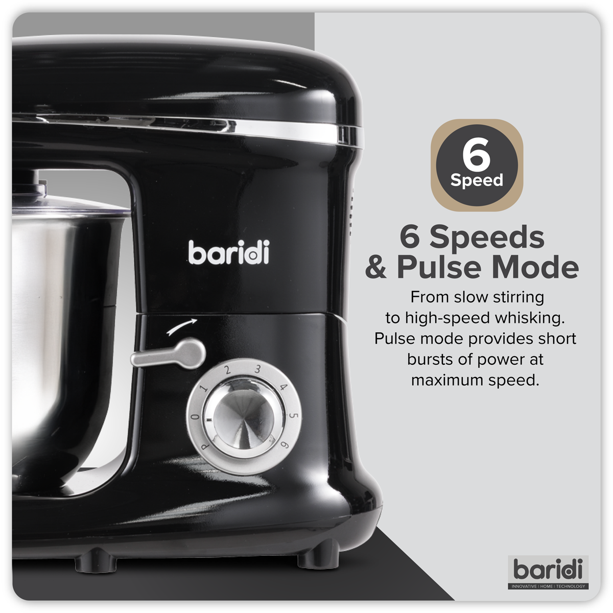 Baridi Stand Mixer with Accessories, 6L Capacity, 1500W, Black (DH173) (Factory Refurbished A)