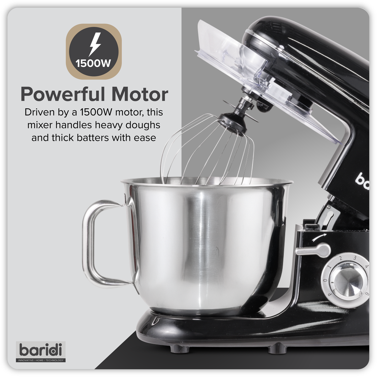 Baridi Stand Mixer with Accessories, 6L Capacity, 1500W, Black (DH173) (Factory Refurbished A)