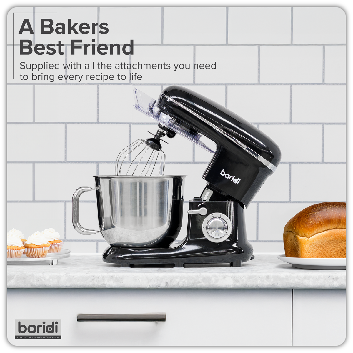 Baridi Stand Mixer with Accessories, 6L Capacity, 1500W, Black (DH173) (Factory Refurbished A)